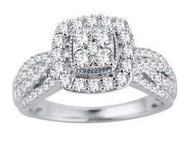 Coco. Lab Grown 1ctw. Diamond Cushion Halo Composite Engagement Ring in 10k White Gold